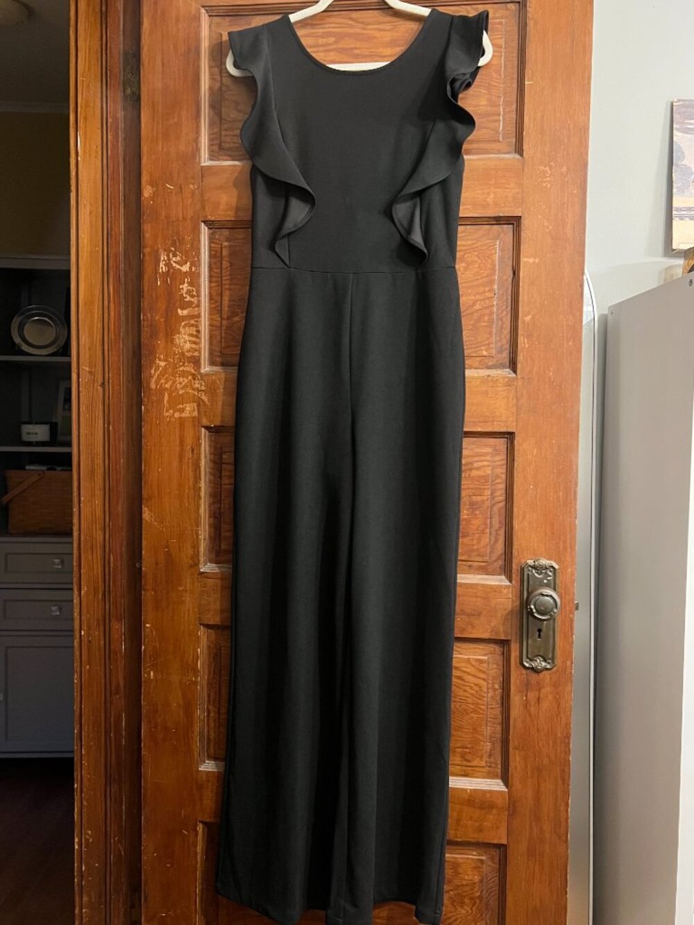 Lulus Women's Feel Your Love Black Ruffled Wide-Leg Jumpsuit Size M